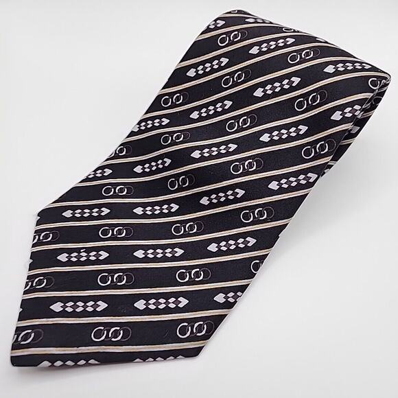Black-Silver-Gold Striped Silk Necktie - Like New - Picture 1 of 3